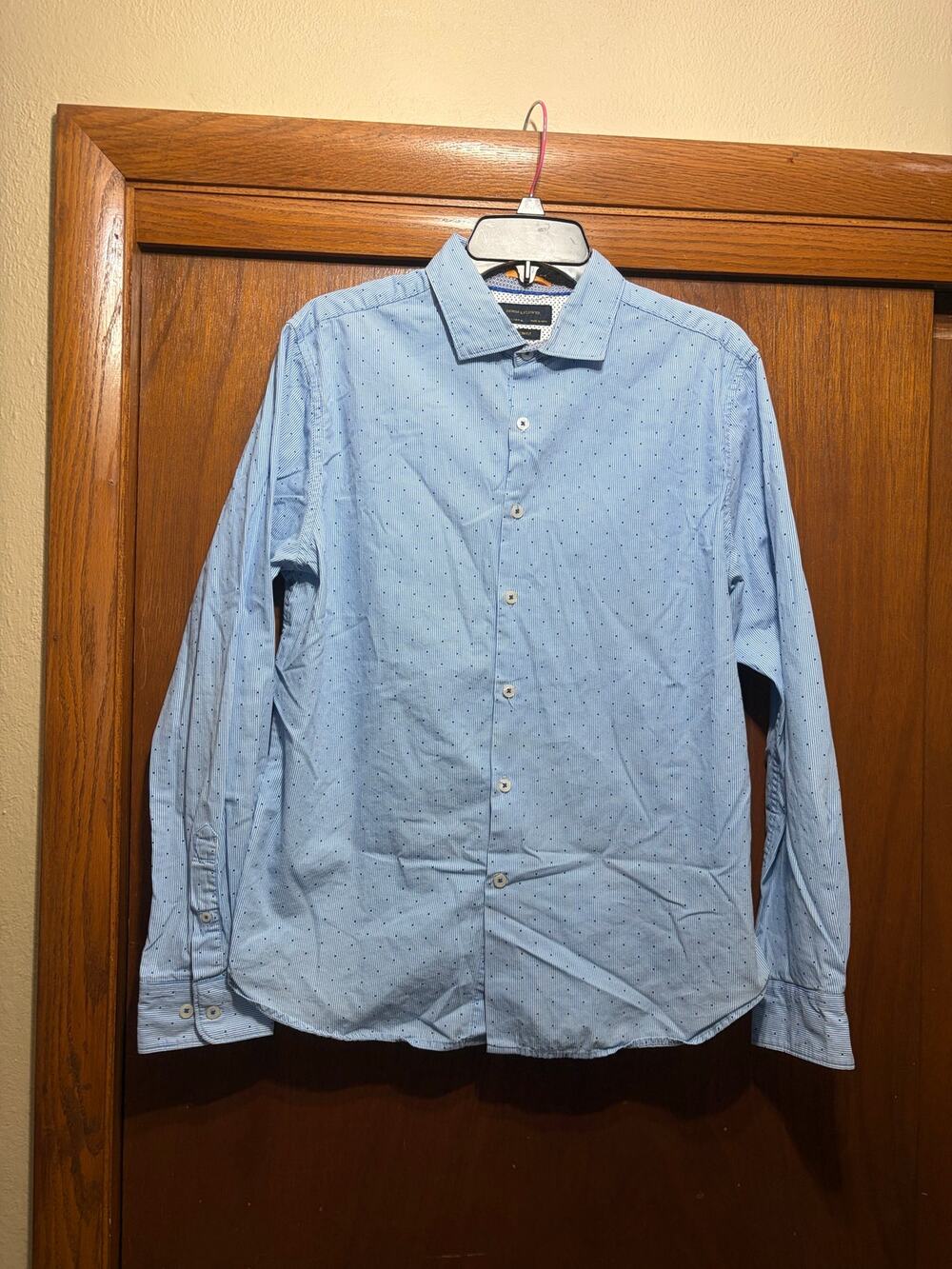 Denim & Flower Slim Fit Blue‎ Polka Dot Button Front Dress Shirt Men's Large